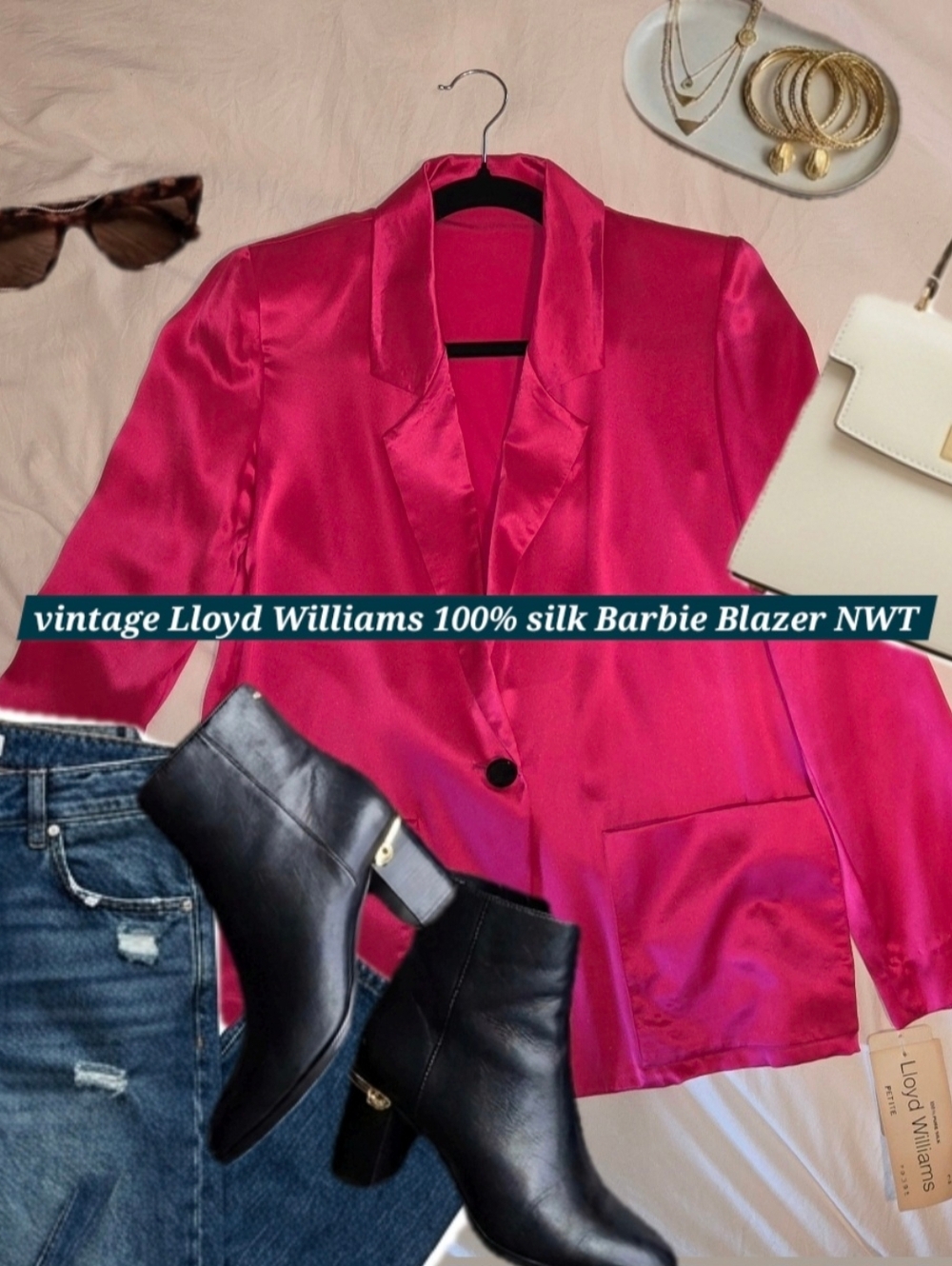 NWT Vintage Lloyd Williams 100% Silk Blazer Pink Petite 2 P9395